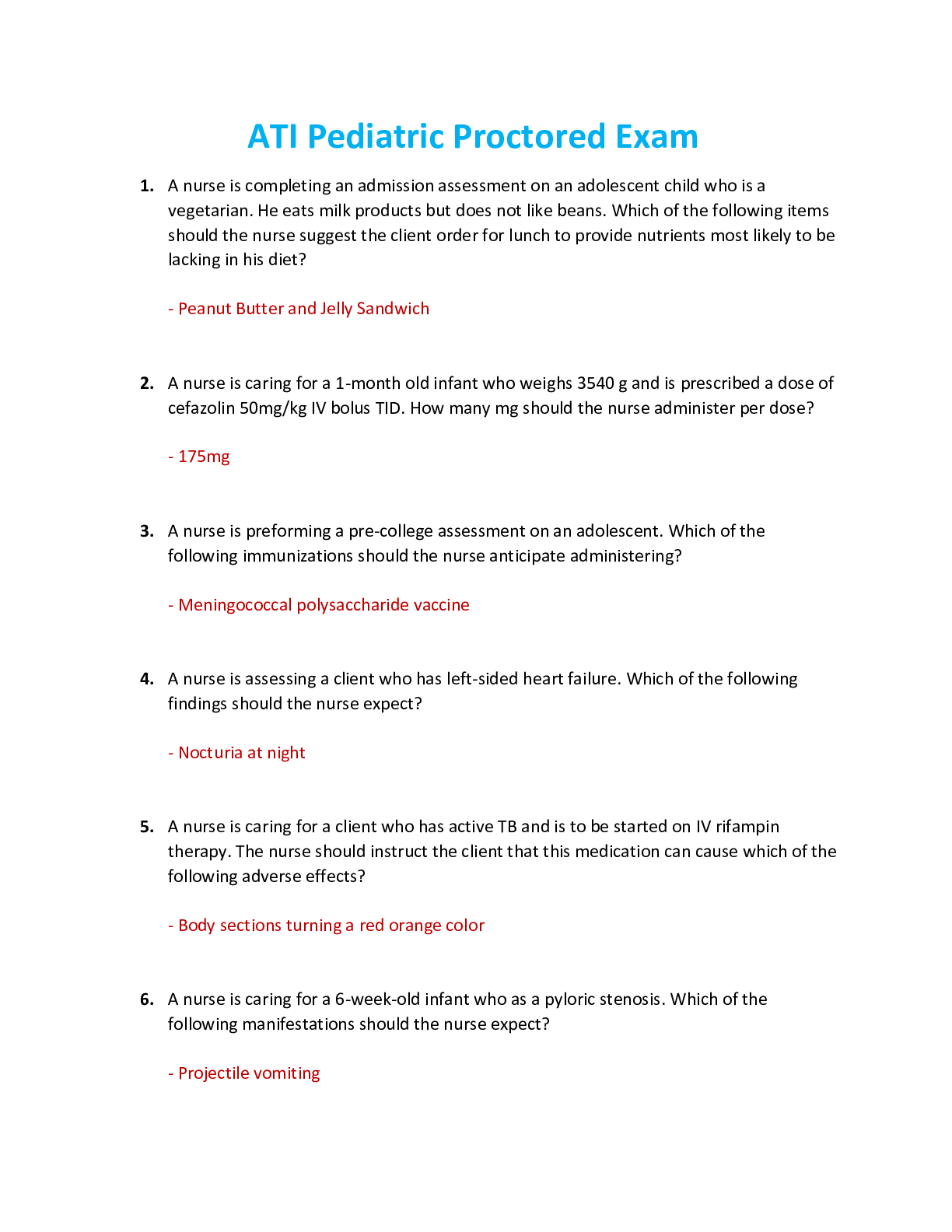 Preview image for ATI Pediatric Proctored Exam. Latest 2021/2022